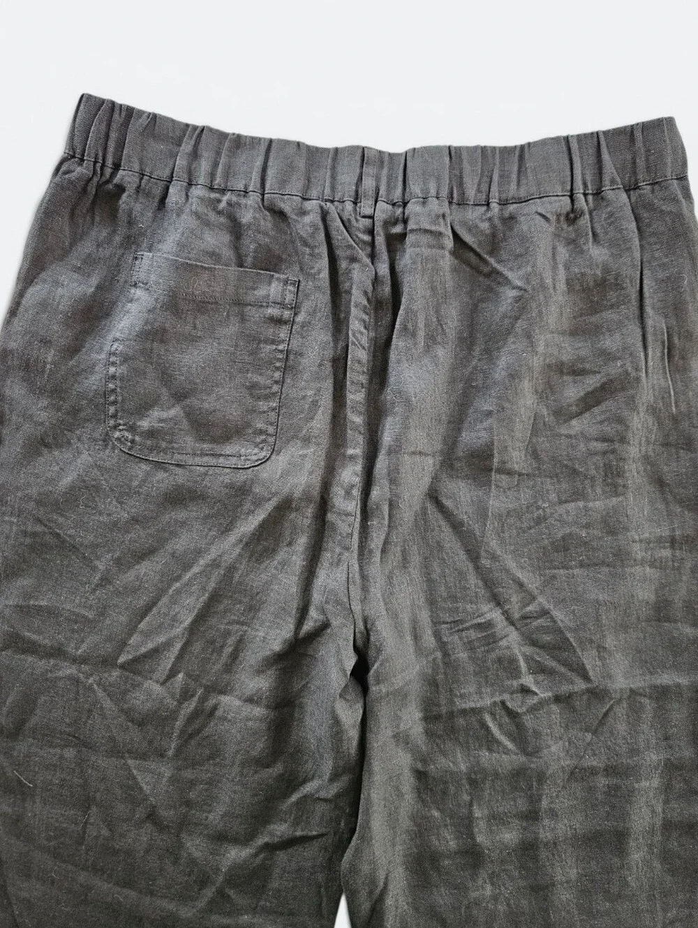 NWT Quince 100% European Linen Wide Leg Relaxed Fit Pull On Cropped Pants L